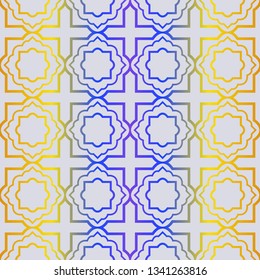 Fashion Seamless Geometric Pattern. Vector Background. For Scrapbooking Design, Printing, Wallpaper, Decor, Fabric, Invitation. Purple yellow gradient.