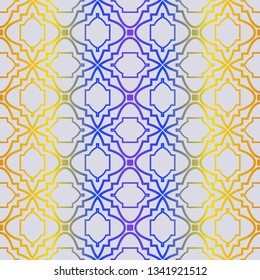 Fashion Seamless Geometric Pattern. Vector Background. For Scrapbooking Design, Printing, Wallpaper, Decor, Fabric, Invitation. Purple yellow gradient.