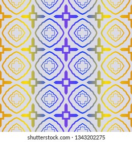 Fashion Seamless Geometric Pattern. Vector Background. For Scrapbooking Design, Printing, Wallpaper, Decor, Fabric, Invitation. Purple yellow gradient.