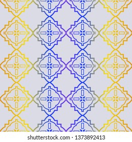 Fashion Seamless Geometric Pattern. Vector Background. For Scrapbooking Design, Printing, Wallpaper, Decor, Fabric, Invitation. Purple yellow gradient.
