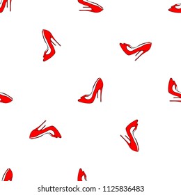 Fashion Seamless pattern background with hand drawn sketch of elegant women shoes and Paris Eiffel Towers. Black silhouettes isolated on white. Vector illustration