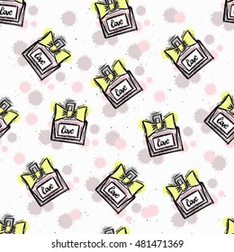 Fashion seamless pattern, background illustration, vector sketch, brand perfume background