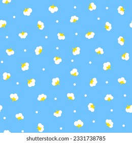 Fashion seamless pattern with a cute small cotton flowers for fabric print, textiles, home decor, girl and baby clothes. Yellow and blue colors, ukrainian style. Vector illustration
