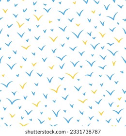 Fashion-nahtloses Muster mit einer süßen Silhouette für Stoffdruck, Textilien, Inneneinrichtung und Kleidung. Gelbe und blaue Farben, ukrainischer Stil. Vektorgrafik