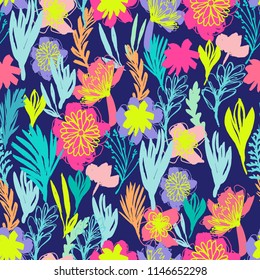 Fashion Seamless Pattern with Exotic Flowers and Leaves 