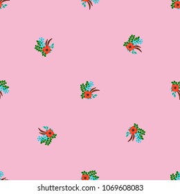 Fashion seamless pattern with feathers, antique roses in a folk bohemian style for stylish fabrics, prints, textile, wallpaper. Trendy floral print. Boho chic millefleurs