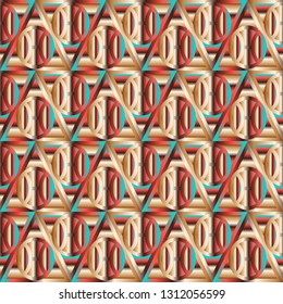 Fashion seamless pattern with geometric shapes, creating the effect of volume. Gradients are used to emphasize the originality of the pattern. Colorful illustration, eps10. Clipping mask applied.