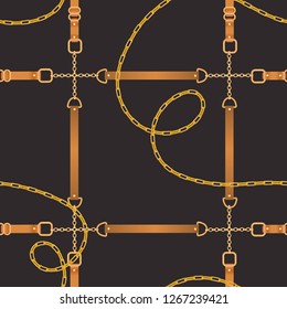 Fashion Seamless Pattern with Golden Chains. Fabric Design Background with Chain, Metallic accessories and Jewelry for Wallpapers, Prints. Vector illustration