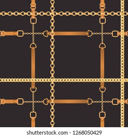 Fashion Seamless Pattern with Golden Chains. Fabric Design Background with Chain, Metallic accessories and Jewelry for Wallpapers, Prints. Vector illustration