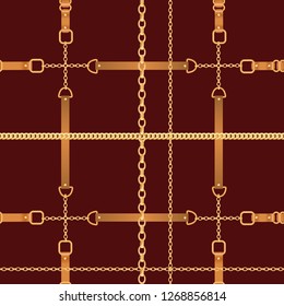 Fashion Seamless Pattern with Golden Chains. Fabric Design Background with Chain, Metallic accessories and Jewelry for Wallpapers, Prints. Vector illustration
