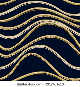 Fashion seamless pattern with golden chains. Retro print with gold chain for fabric, scarf, textile, wrapping, wallpaper. Vector illustration