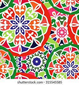 Fashion seamless pattern with mandala, doily round, design elements, flower background,abstract lace decoration