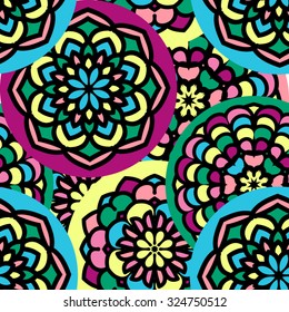 Fashion seamless pattern with mandala, doily round, design elements, flower background,abstract lace decoration