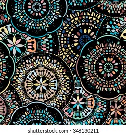 Fashion seamless pattern with mandala, doily round, design elements, flower background,abstract lace decoration