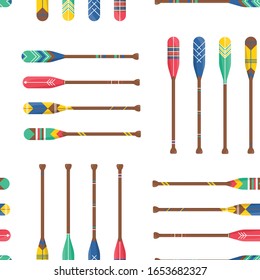 Fashion seamless pattern with oars or paddles boat on white background in cute cartoon style. Printble ornament for home decor. Repeat elements for fabric cloth. Vector Illustration