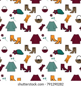 Fashion seamless pattern.  Retro fashion design.   
Decorative background.

