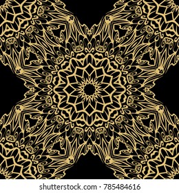 fashion seamless pattern with round lace ornament. floral style. vector illustration. black gold color
