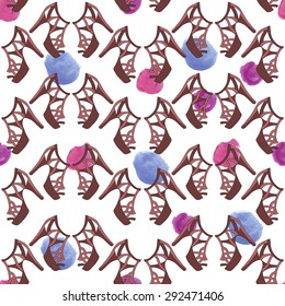 Fashion seamless pattern with shoes and watercolor dots on background