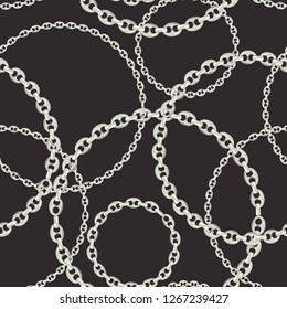 Fashion Seamless Pattern with Silver Chains. Fabric Design Background with Chain, Metallic accessories and Jewelry for Wallpapers, Prints. Vector illustration