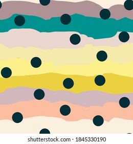 Fashion seamless pattern with stripes and polka dots. Vector striped background, minimalistic design. 