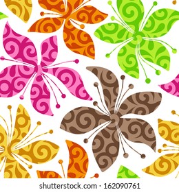 Fashion Seamless Pattern for Textile Design. Elegance Decorative Flowers on White