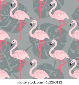 Fashion seamless vector pattern. Flamingo pattern. Tropical bird and leaf