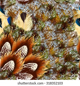 Fashion seamless wallpaper pattern or background with beautiful colorful feathers
