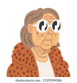 Fashion Senior Woman, Elegant Old Lady Character Wearing Trendy Clothes Vector Illustration