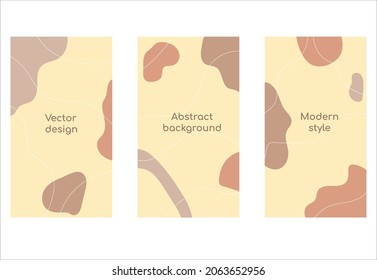 Fashion set of abstract background with organic shapes and hand draw line in pastel colors.Minimal stylish cover.