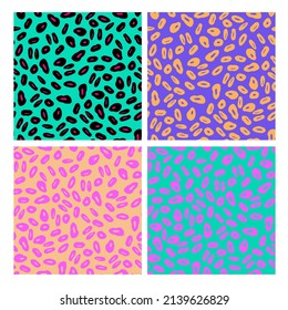 Fashion set
of abstract bright seamless patterns.
Pink, green, lilac colors.
For printing on textiles, paper, accessories.
