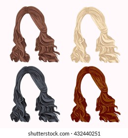 Fashion set of beautiful hairstyle in blond,black,red,brown colors. Vector