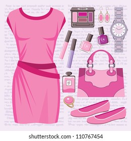 Fashion set with a casual dress. vector