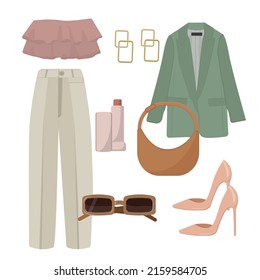 fashion set, clothes and accessories, vector illustration