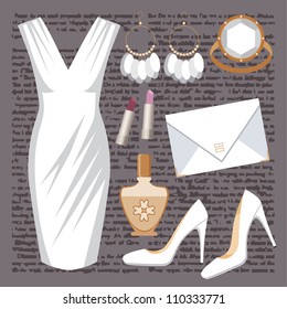 Fashion set with a dress. vector