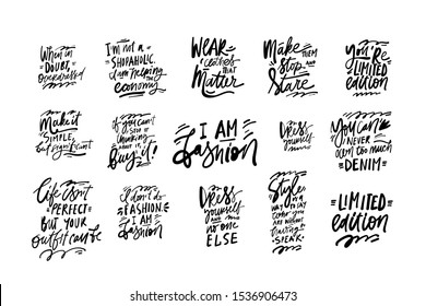 Fashion set.  hand lettering illustration for your design. I am fashion. Make them stop and stare. Dress yourself.