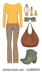 Fashion set with jeans and a sweater. vector