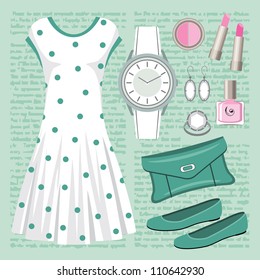 Fashion set in pastel tones with a dress. vector