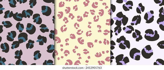 Fashion set of seamless patterns, backgrounds with leopard spots in vector