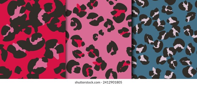 Fashion set of seamless patterns, backgrounds with leopard spots in vector