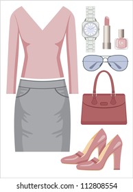 Fashion set with a skirt and a sweater. vector