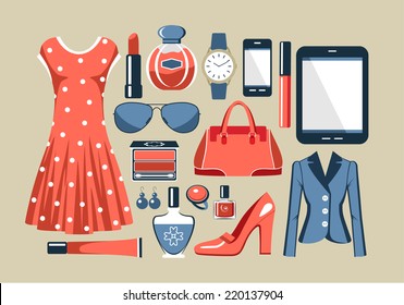 Fashion set in a style flat design. vector illustration 