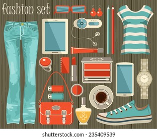 Fashion set in a style flat design. vector