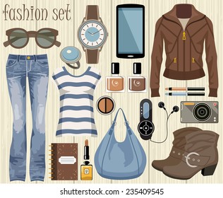Fashion set in a style flat design. vector