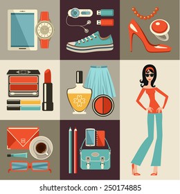 Fashion set in a style flat design. vector 