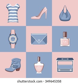 Fashion set in a style flat design. Vector illustration