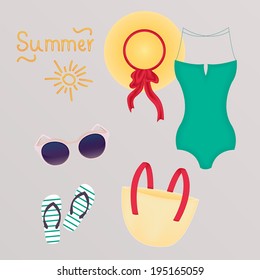 Fashion set of summer clothes, outfit and accessories