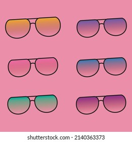 Fashion Set Sunglasses Accessory. Colorful Plastic Frame Modern Eyeglasses Illustration. Nft Accessories