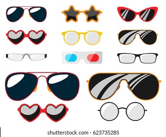 Fashion set sunglasses accessory sun spectacles plastic frame modern eyeglasses vector illustration. - Shutterstock ID 623735285