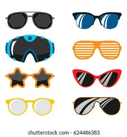 Fashion set sunglasses accessory sun spectacles plastic frame modern eyeglasses vector illustration.