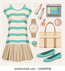 Fashion set with a top and a skirt. vector